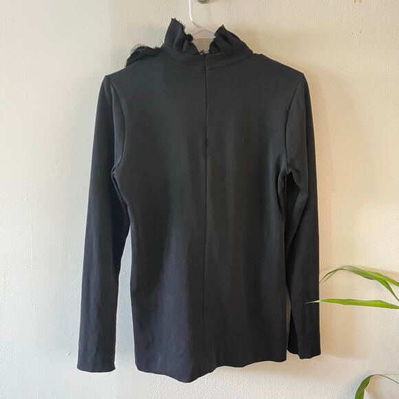 Soft Surroundings Top Womens Small Black Label Noir Keyhole Top Ruffles Blouse - Picture 2 of 8